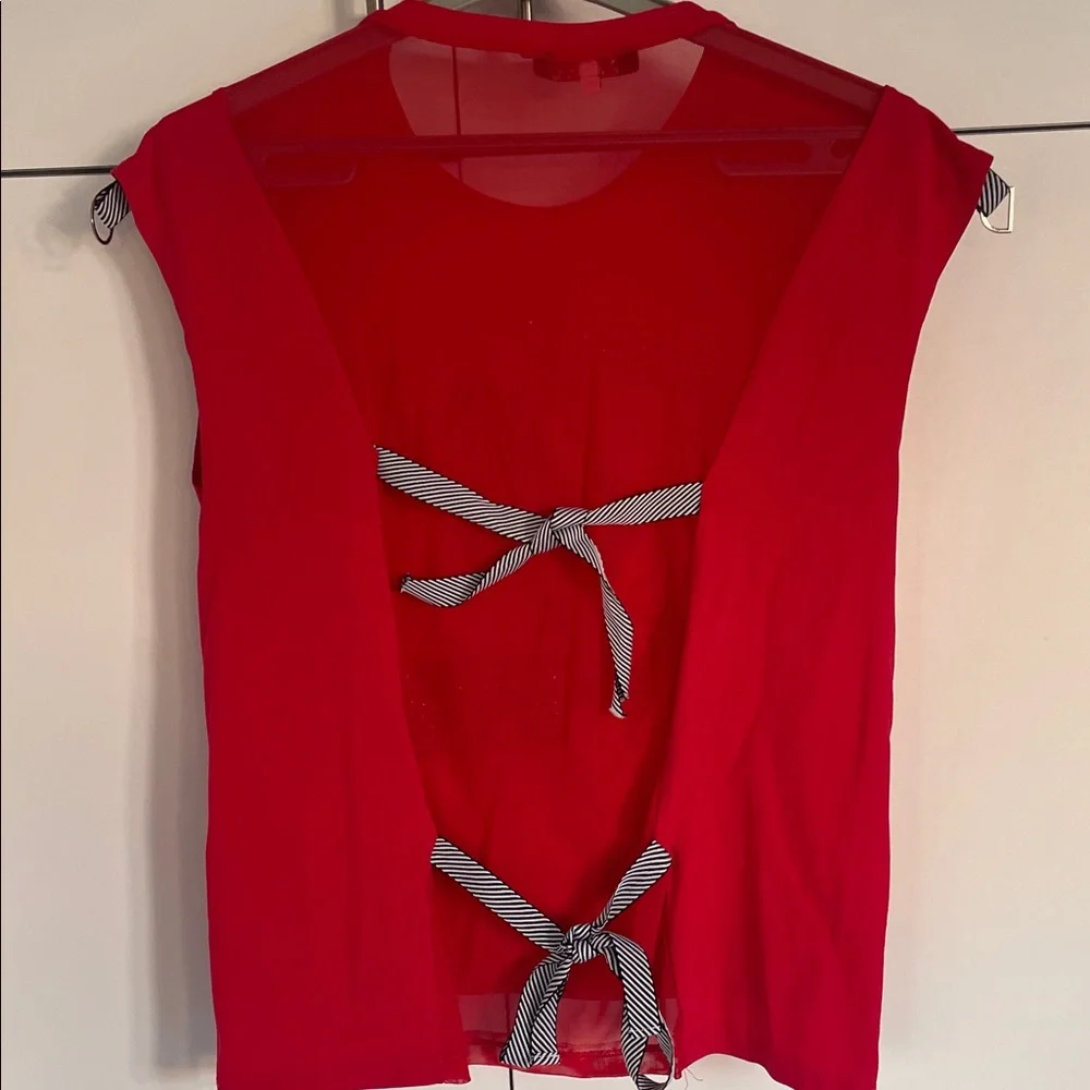 Vintage Rock Style Sleeveless Red Shirt Sheer back. Sequins & Rhinestones - Picture 5 of 17